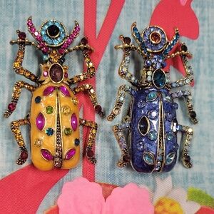 Colorful Bejeweled Insect Brooch Set